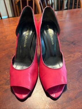 Charles Jourdan Hot Pink Peep-Toe Pumps
